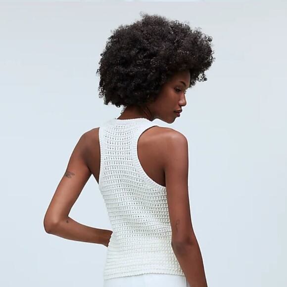 Madewell Crochet Knit Crewneck Sweater Tank Cotton Vest Bright Ivory Small NWT - Picture 2 of 2